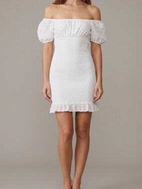 Like Yesterday. Smocked Eyelet Off The Shoulder White Dress